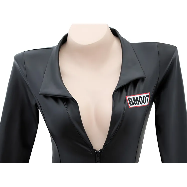 BỘ BODYSUIT DA BÓNG TAY DÀI KHÓA KÉO HỞ ĐÁY GỢI CẢM 6986