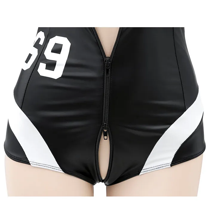 BỘ BODYSUIT DA BÓNG TAY DÀI KHÓA KÉO HỞ ĐÁY GỢI CẢM 6986
