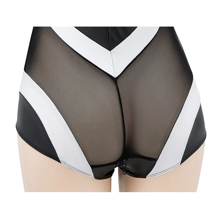 BỘ BODYSUIT DA BÓNG TAY DÀI KHÓA KÉO HỞ ĐÁY GỢI CẢM 6986
