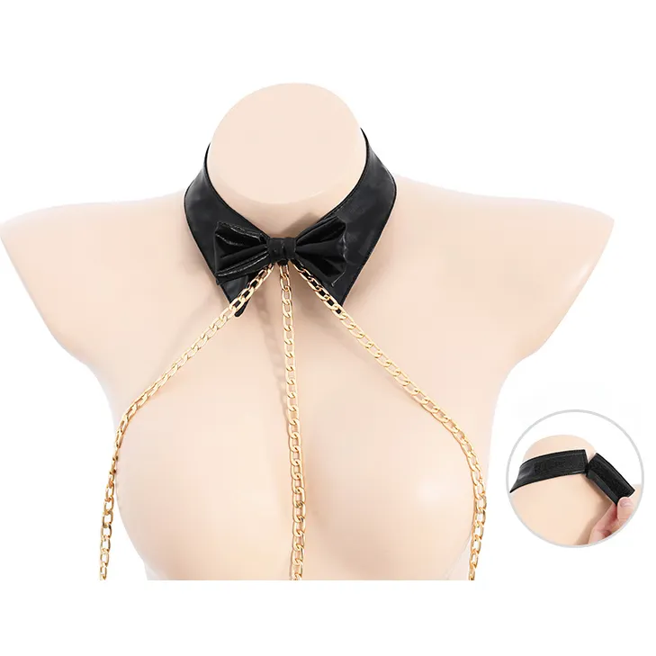 BỘ ĐỒ LÓT GIẢ DA VÒNG CỔ DÂY XÍCH VÀNG QUYẾN RŨ 6621