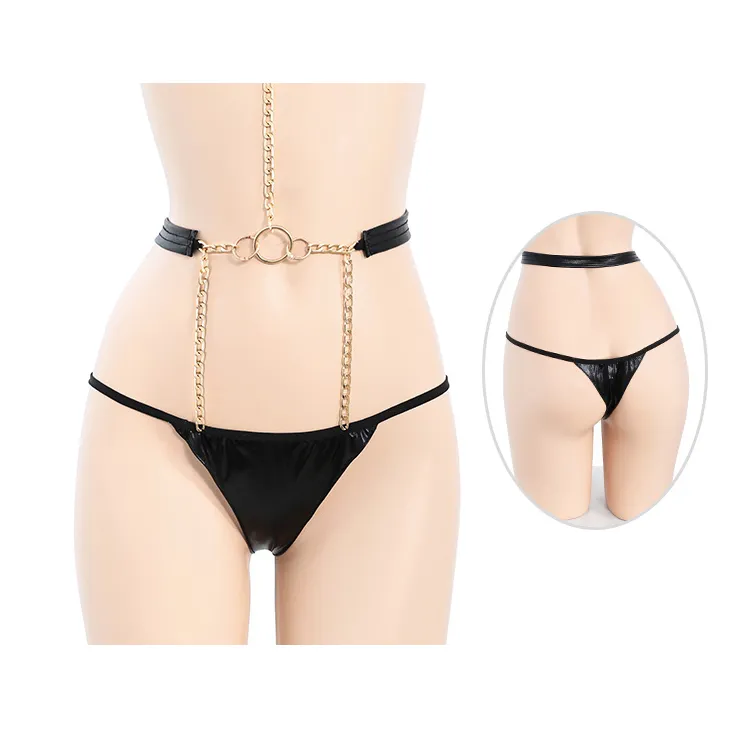 BỘ ĐỒ LÓT GIẢ DA VÒNG CỔ DÂY XÍCH VÀNG QUYẾN RŨ 6621