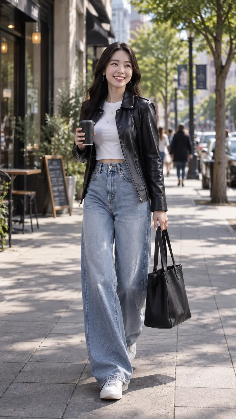 Áo khoác da quần jeans trong trang phục hàng ngày