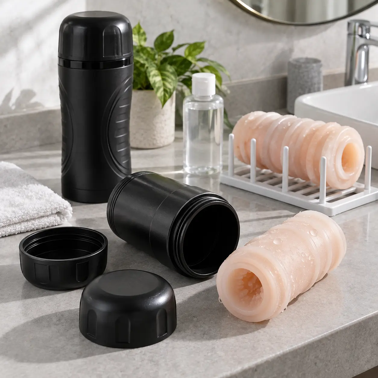 Cốc thủ dâm TPE tháo rời minh họa cách vệ sinh cốc thủ dâm và bảo quản