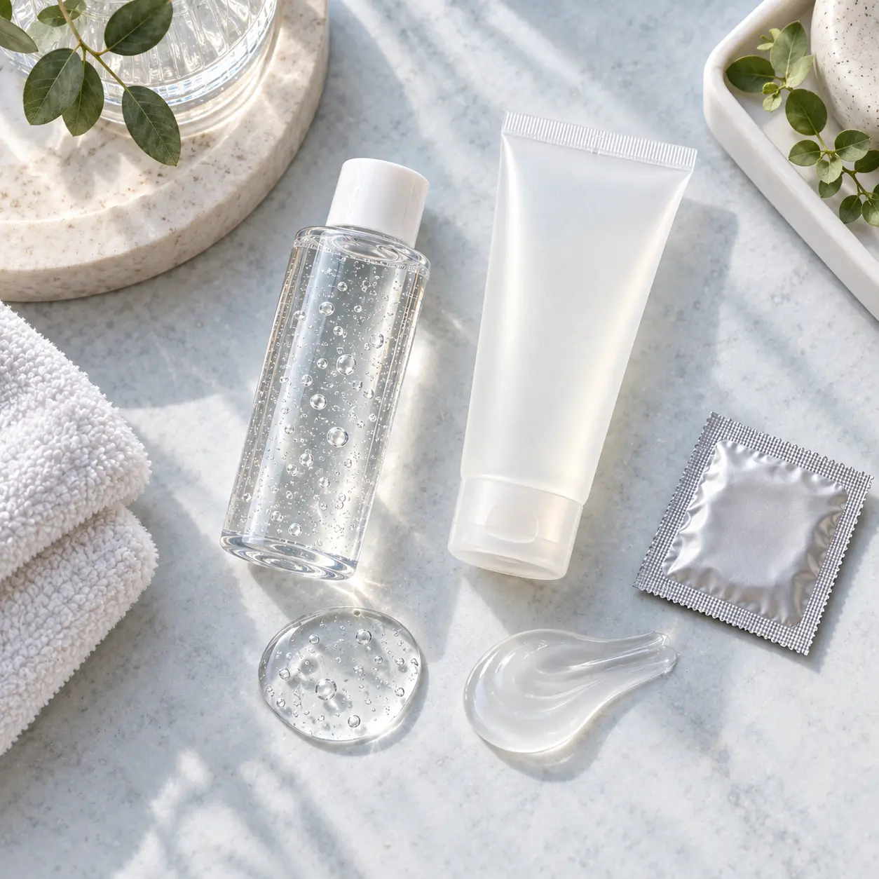 Gel bôi trơn gốc nước và silicone đặt cạnh nhau để so sánh