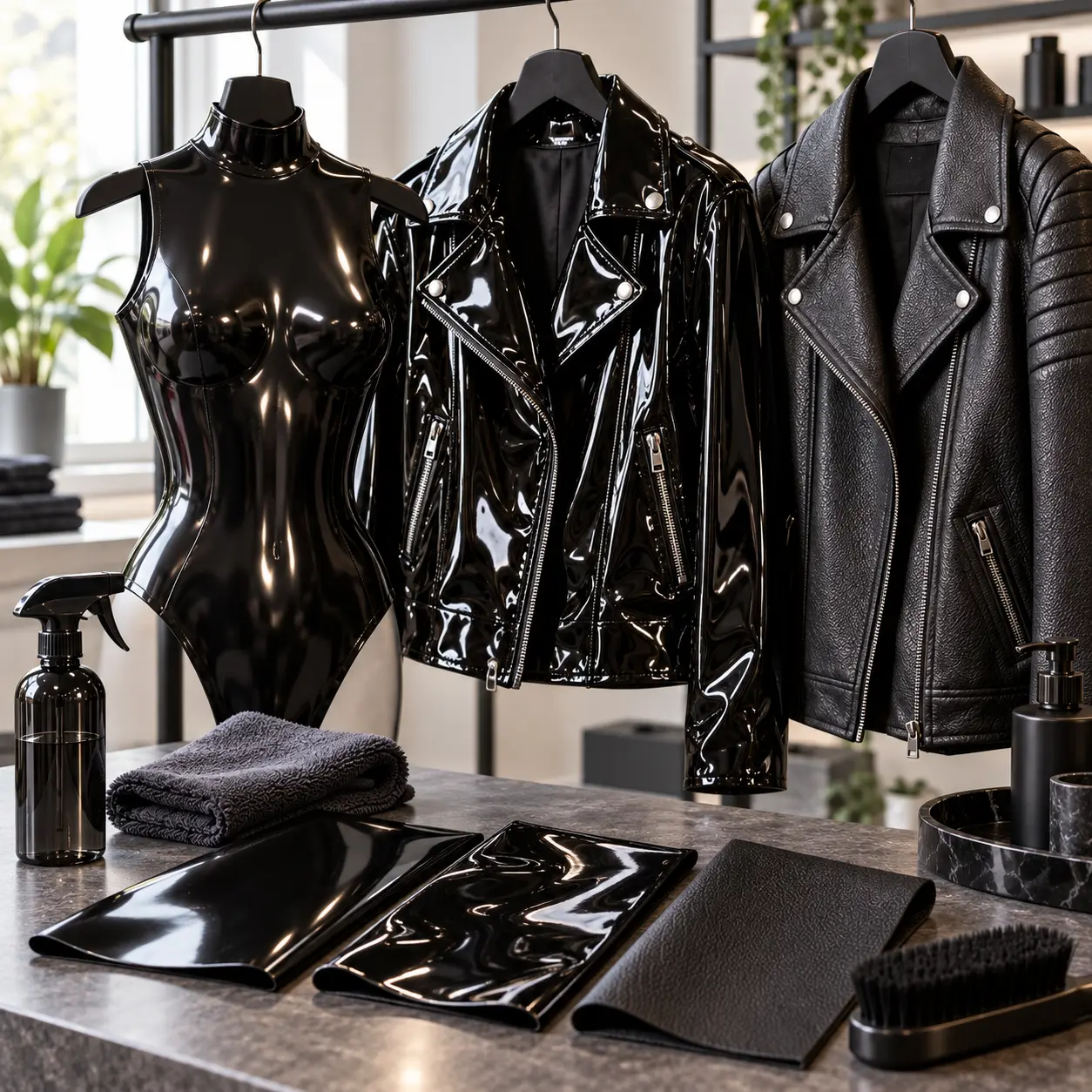 Latex PVC da PU màu đen đặt cạnh nhau để phân biệt chất liệu